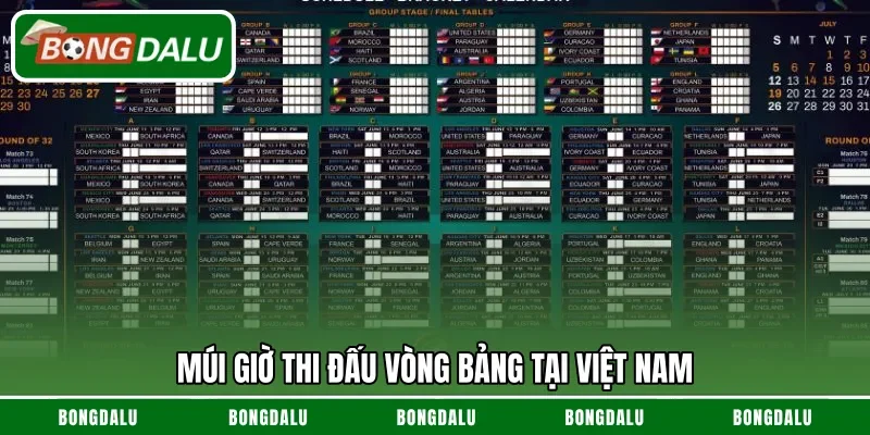 Múi giờ thi đấu vòng bảng tại Việt Nam